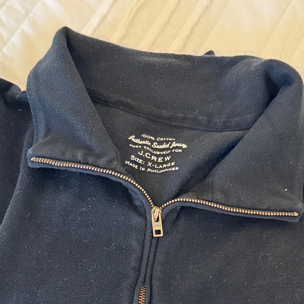 J. Crew Men's Zip Up Black 100%cotton sueded Jersey Sweater - Picture 2 of 4